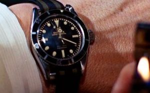 Rolex Submariner 6538, with regimental stripe band, on Sean Connery's wrist in Goldfinger
