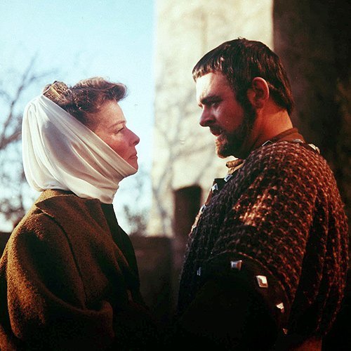 Katharine Hepburn as Eleanor of Aquitaine and Anthony Hopkins as Richard the Lionheart in The Lion in Winter