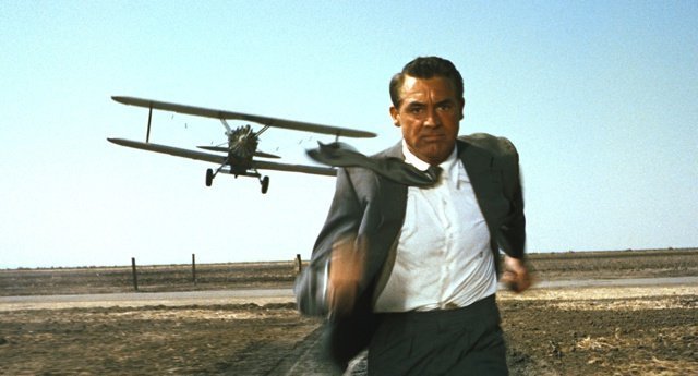 Cary Grant pursued by a plane in North by Northwest