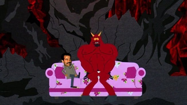 Saddam Hussein and Satan get cosy in South Park: Bigger Longer and Uncut