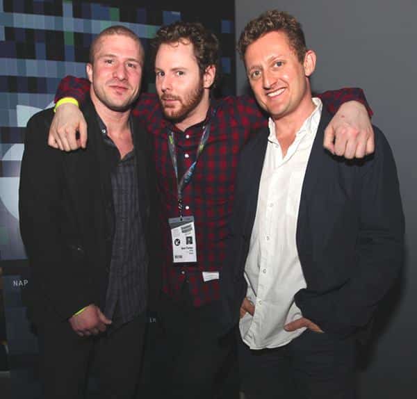 Napster founders Shawn Fanning and Shaun Parker with Alex Winter