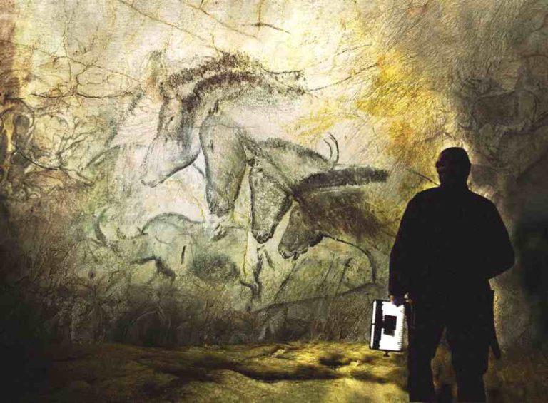 Palaeolithic drawings of horses in the Chauvet caves, in Cave of Forgotten Dreams