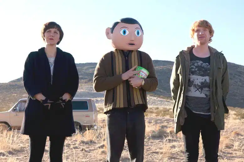 Maggie Gyllenhall, Michael Fassbender (possibly) and Domhnall Gleeson in Frank