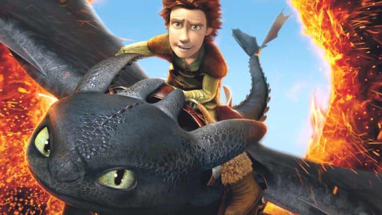 Hiccup rides Toothless in How to Train Your Dragon