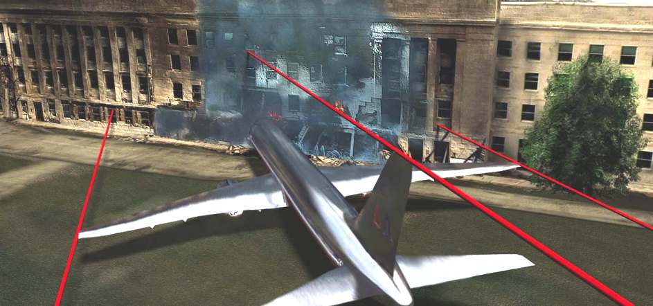 A computer simulation of one of the hijacked planes hitting the Pentagon