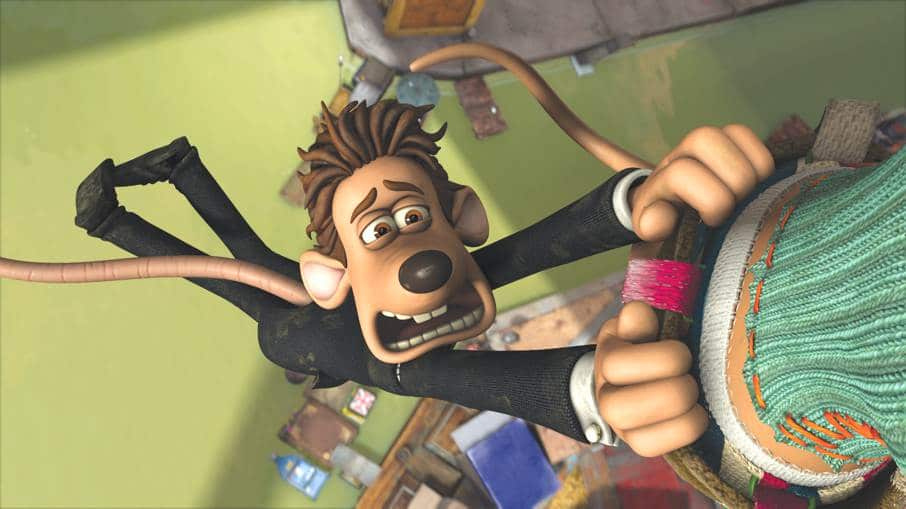 Roddy the Rat holds on tight in Flushed Away
