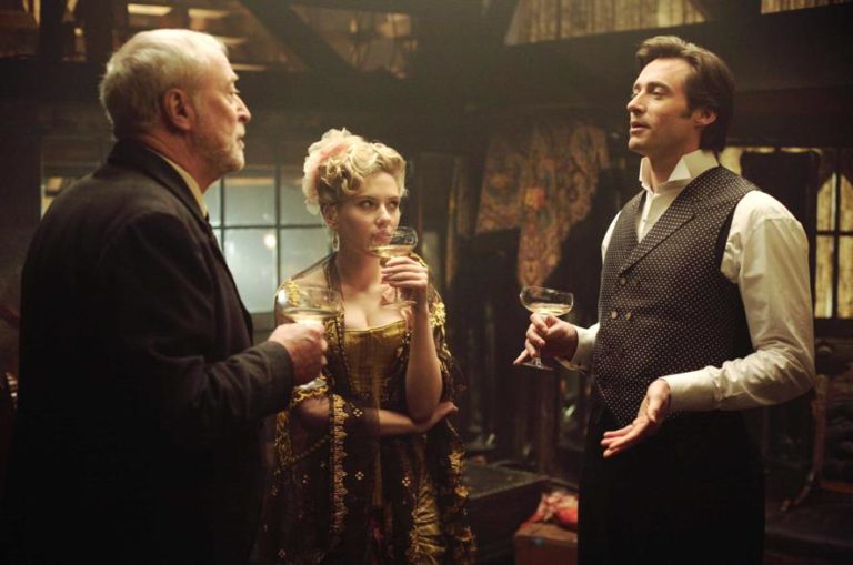 Michael Caine, Scarlett Johansson and Hugh Jackman in The Prestige