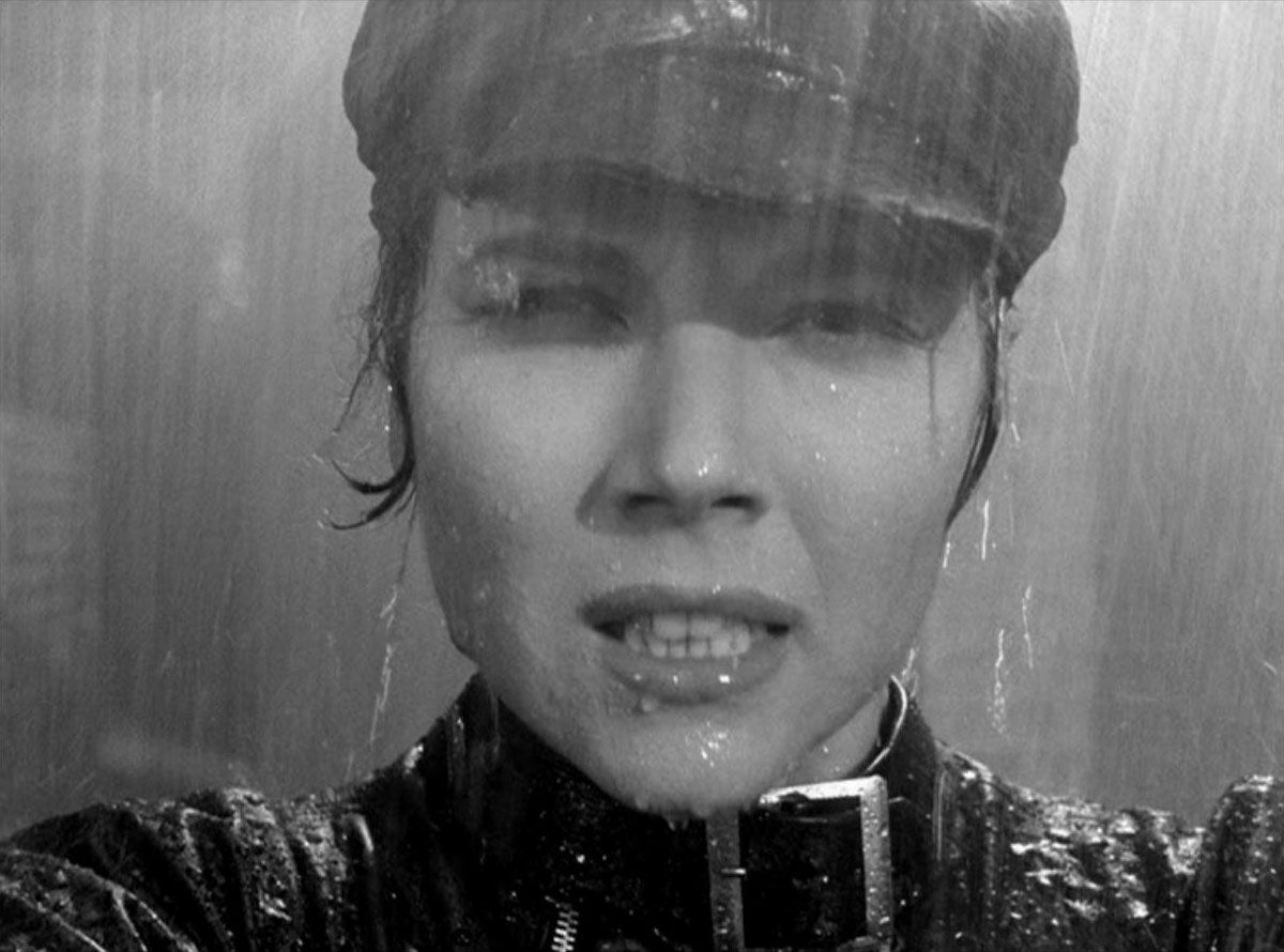 Emma Peel in the rain