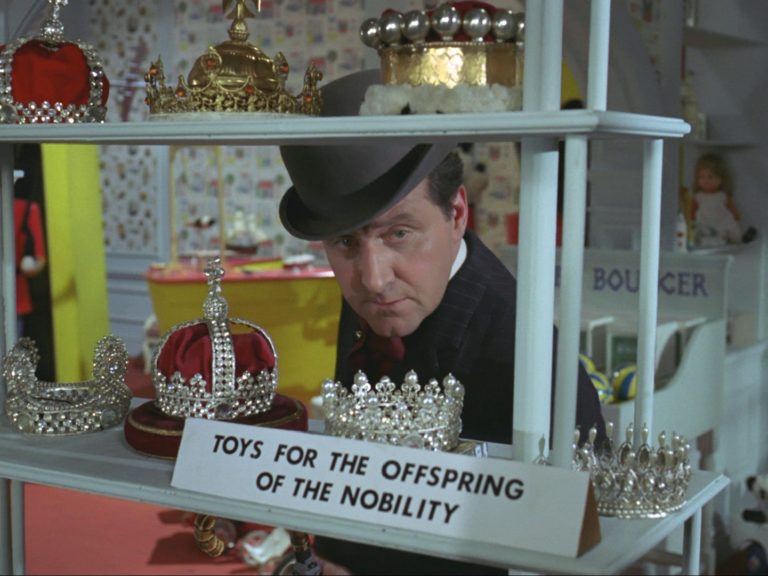 John Steed in a toy shop