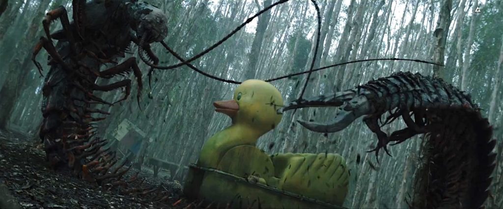 A monster and a giant duck