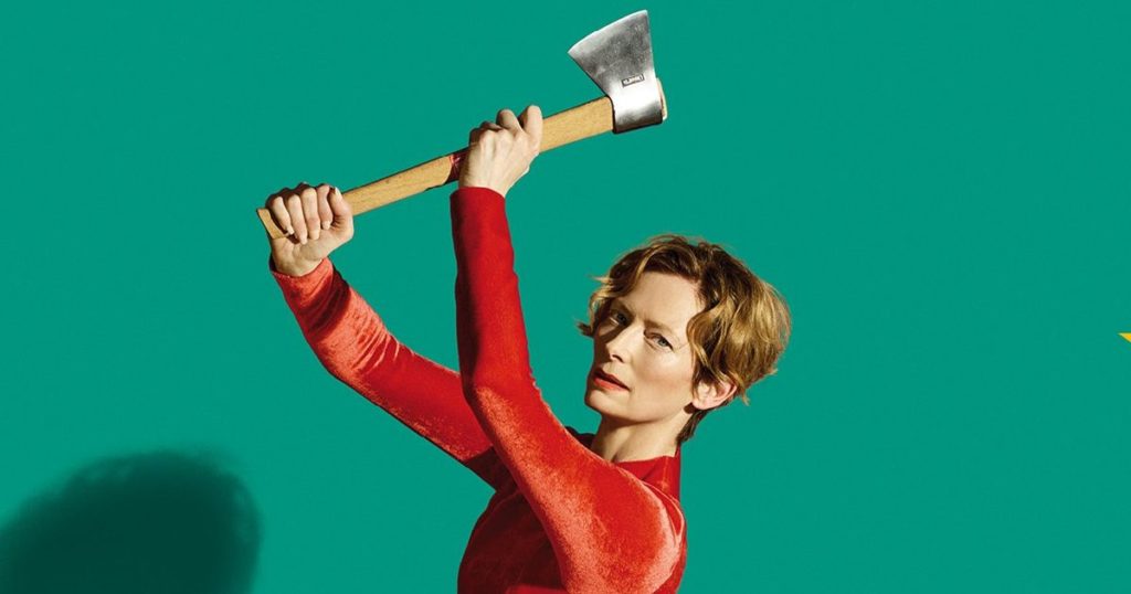 Tilda Swinton with axe