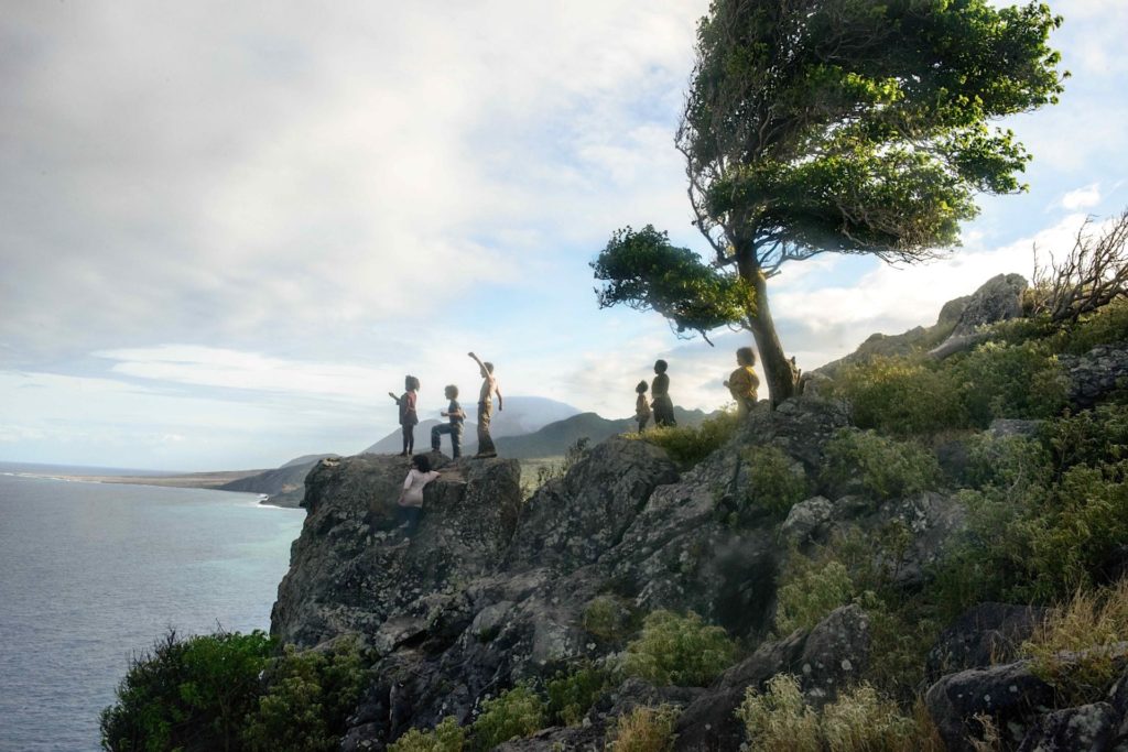 Peter and the children at a cliff edge