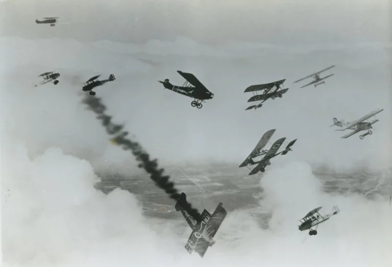 Planes dogfighting in the sky