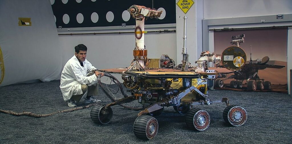 Working on a rover at the JPL lab