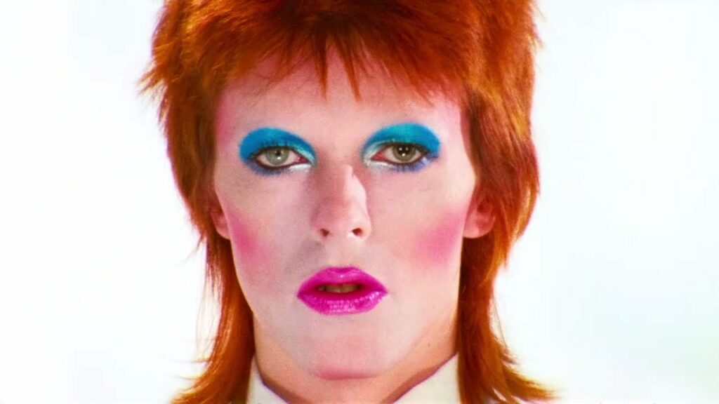 Bowie in heavy make-up for Mick Rock's video of Life on Mars