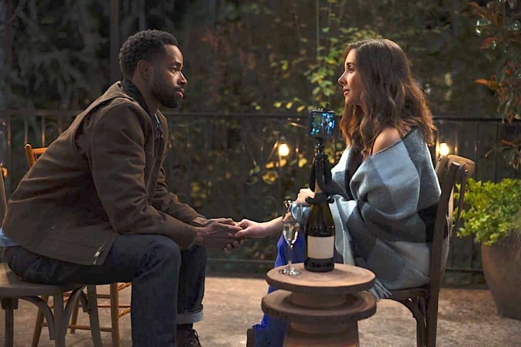Sean and Ally drink wine together