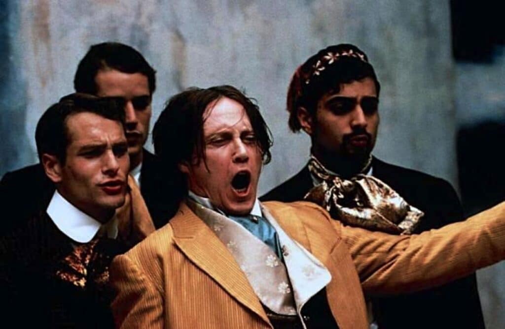 Christopher Walken leads the singing in the musical number