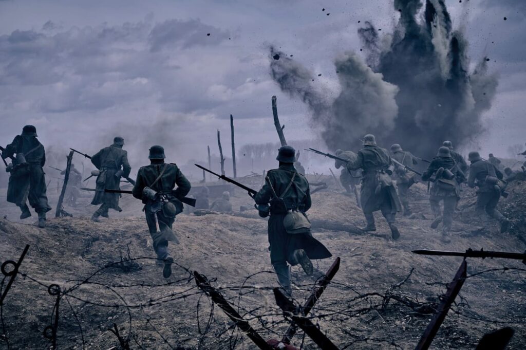The troops rush towards enemy fire