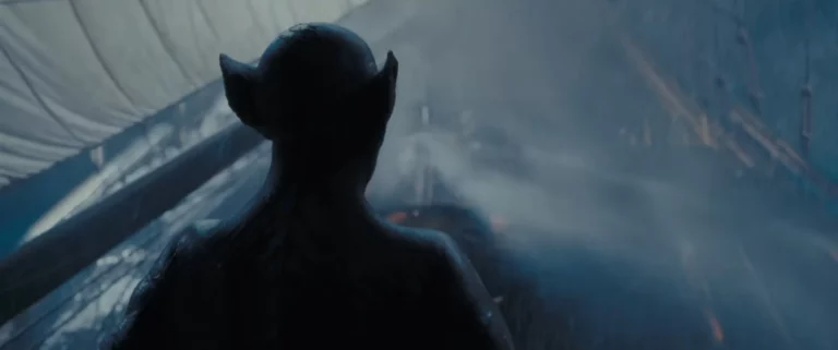 Dracula from behind in silhouette