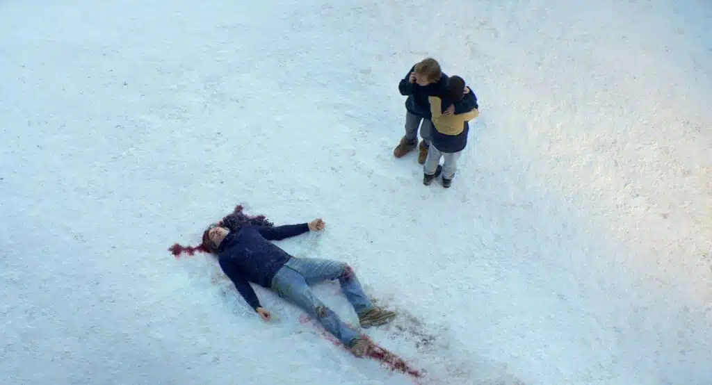 A husband dead on the snowy ground alongside Sandra and her son