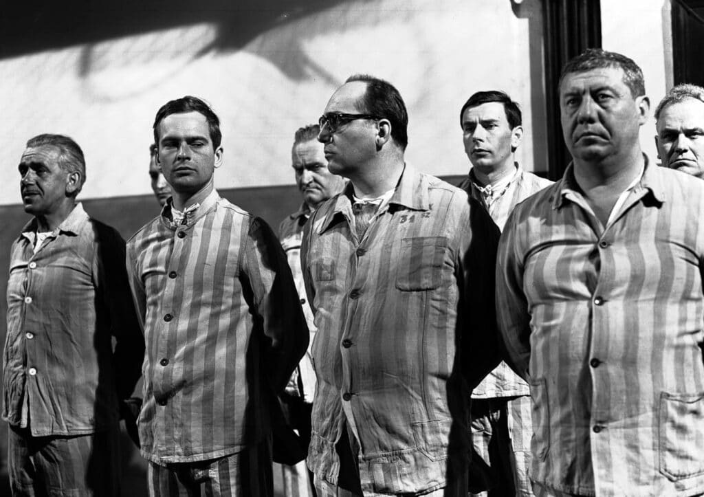 The prisoners line up for inspection
