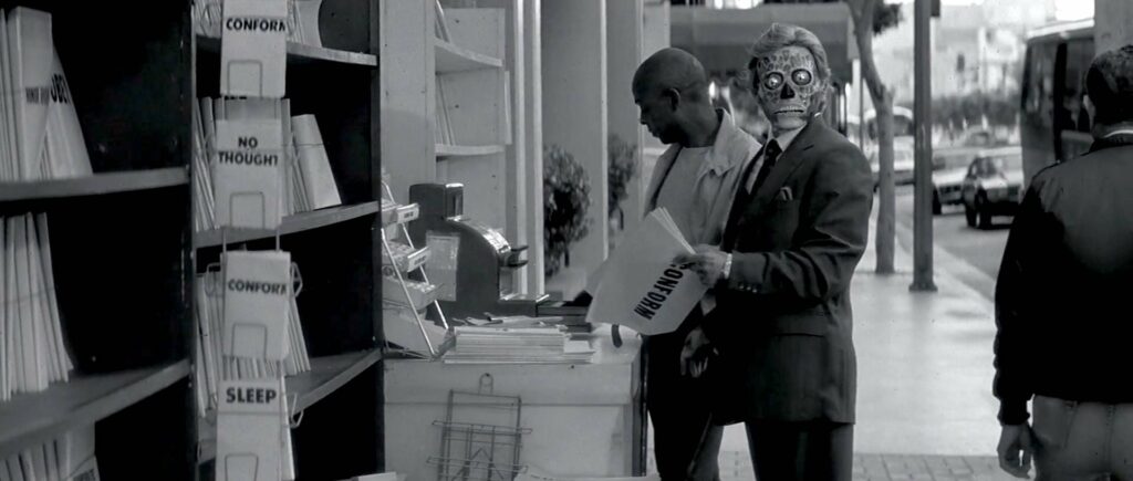 The monochrome reality Nada sees with the glasses on