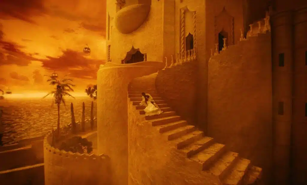 A staircase leading up to a fantasy North African building