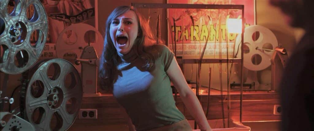 Bella (Samantha Hill) screams in the edit suite