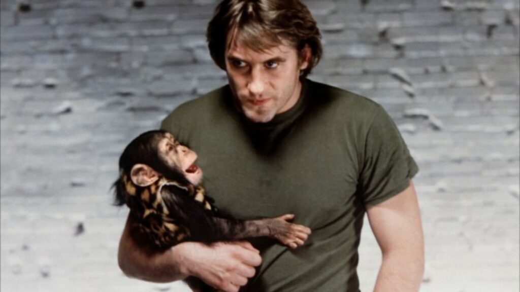 Lafayette with chimpanzee