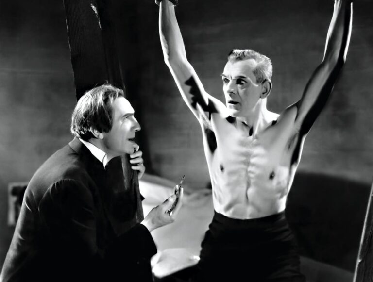 Lugosi and a shirtless Karloff