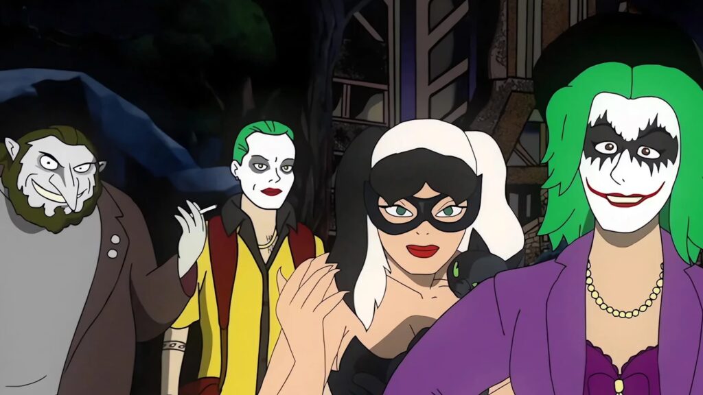 Animated versions of Penguin, Mr J, Catwoman and Joker the Harlequin