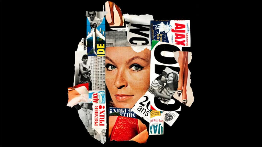 A collage of washing powder packets with Juliette's face in the middle