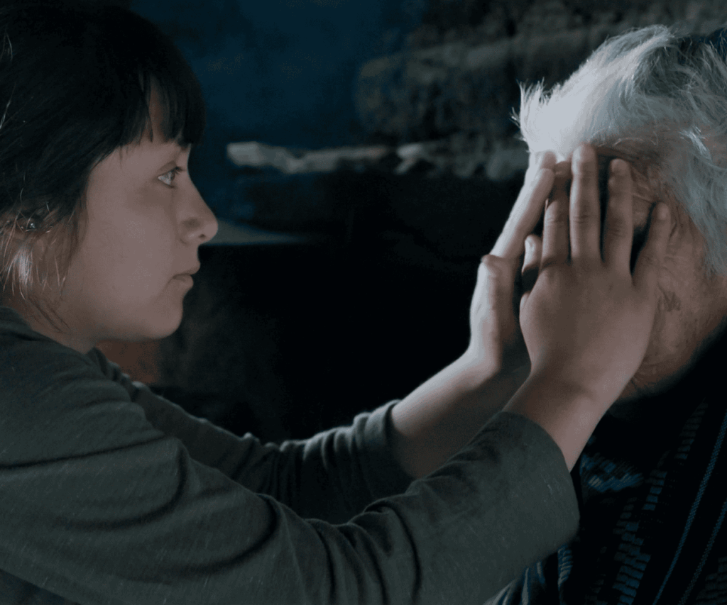Montserrat cleans Grandma's face