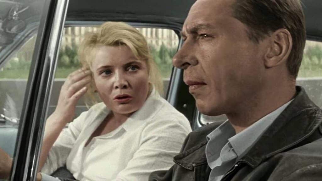 Nyura and Sasha in the taxi