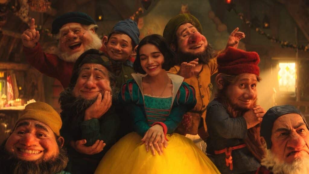 Group shot of Snow White and the seven dwarfs