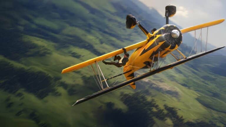 Tom Cruise hanging of a biplane