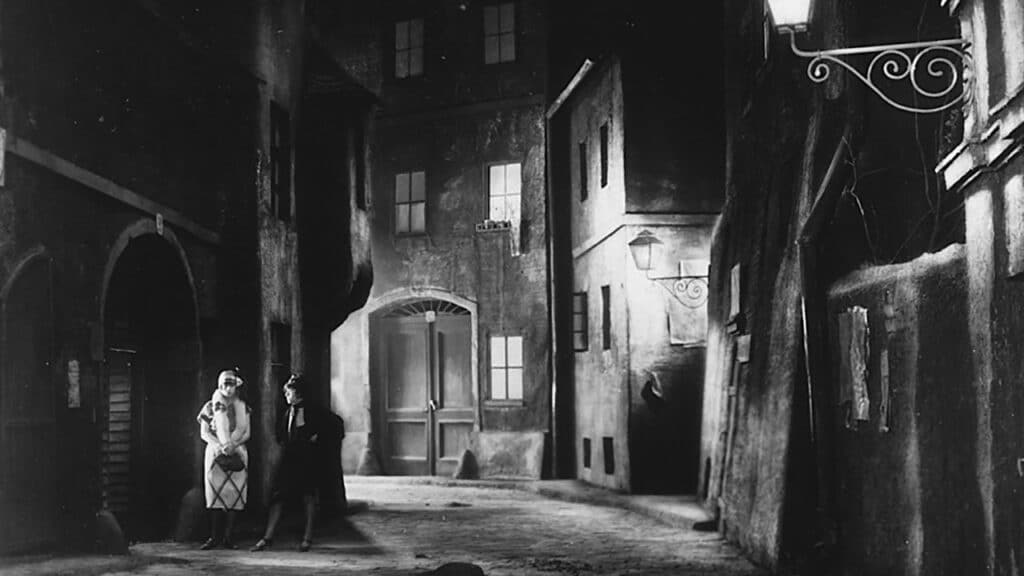 Expressionist set design of a city street