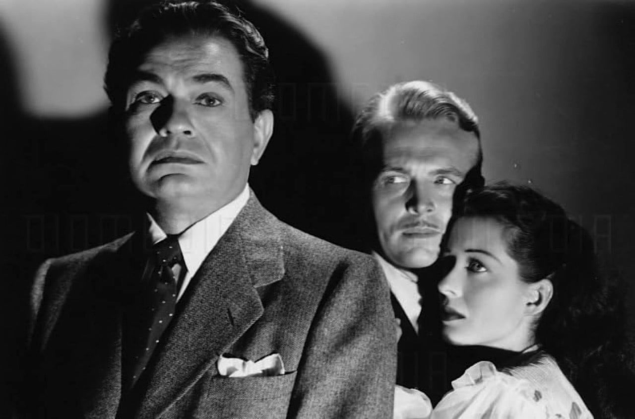 Edward G Robinson, John Lund and Gail Russell publicity shot
