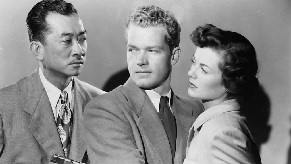 Richard Loo (with a gun), Bill Williams and Barbara Hale
