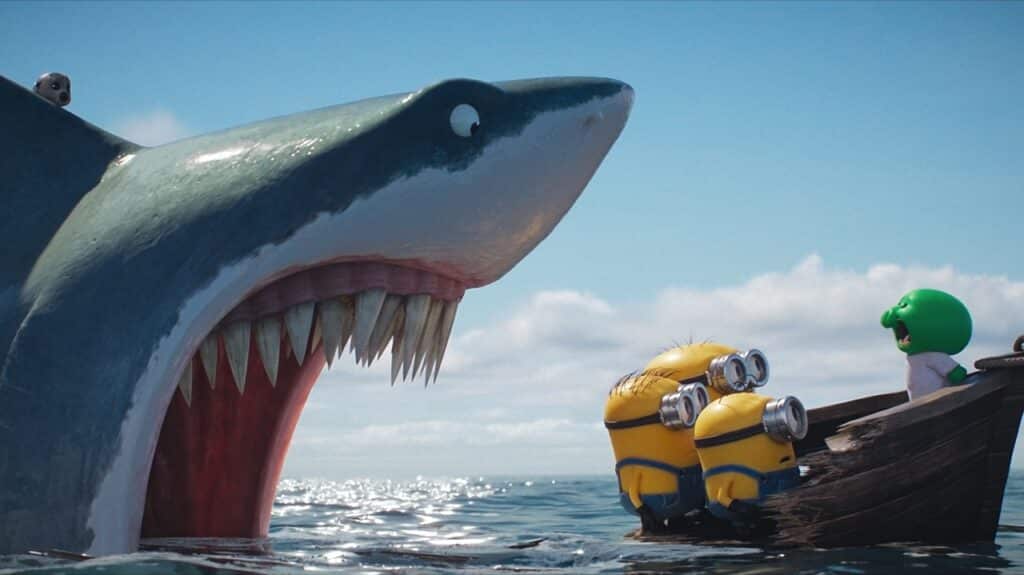 A shark attempts to eat some Minions in a reference to Jaws