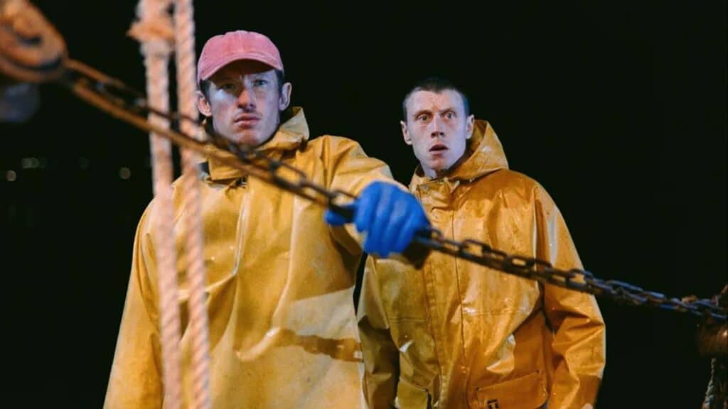 Liam and Nick in yellow oilskins