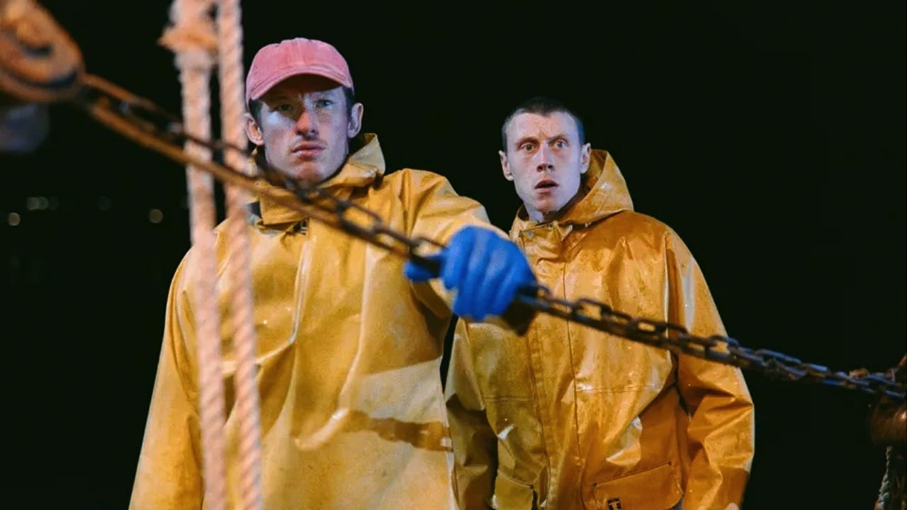 Liam and Nick in yellow oilskins