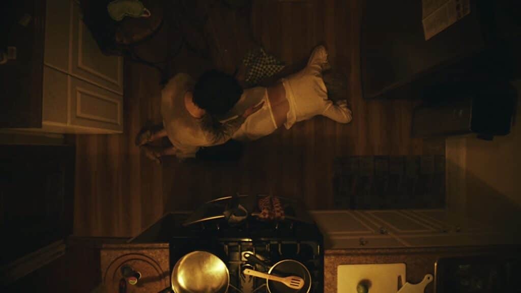 Aerial view of Ricky operating on Geraldine